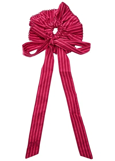 Damson Madder Garter Striped Cotton Scrunchie In Red