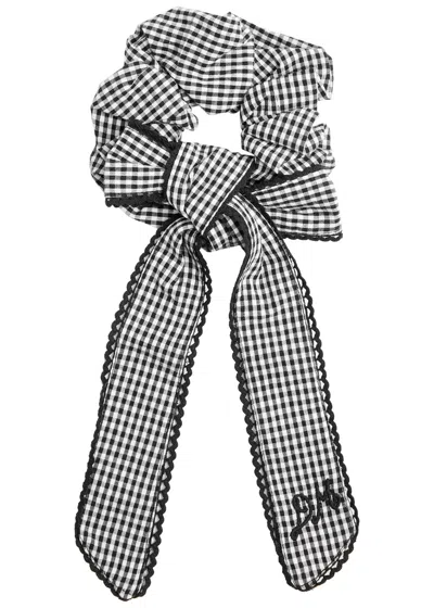 Damson Madder Gingham Bow-embellished Cotton Scrunchie In Black