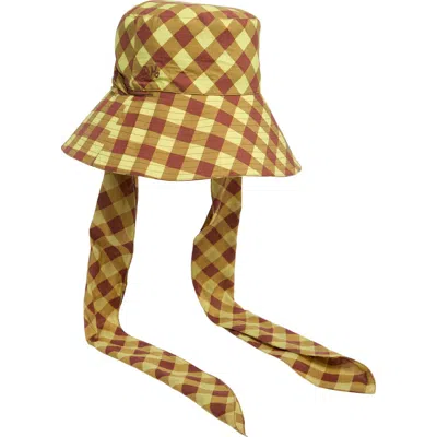 Damson Madder Gingham Check Organic Cotton Sun Hat With Ties In Multi
