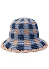 Damson Madder Gingham Straw Crochet Bucket Hat