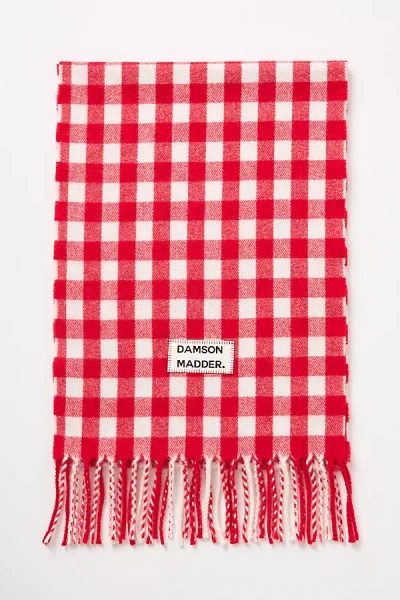 Damson Madder Gingham Wool Scarf In Multicolor