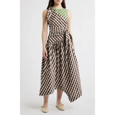 Damson Madder Womens Choc Gisele Chequered Woven Midi Dress In Brown