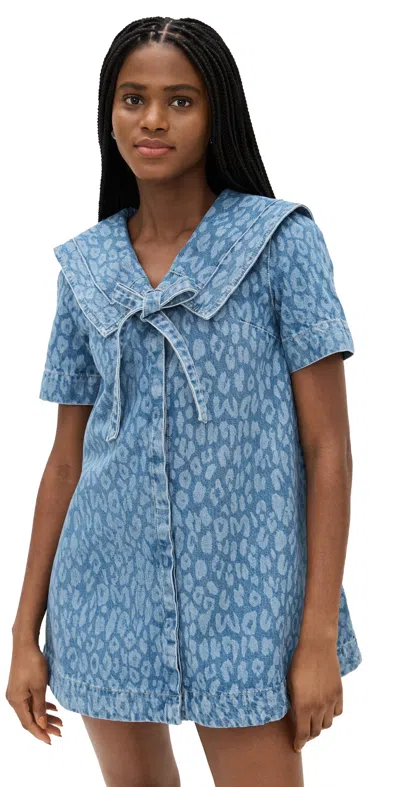 Damson Madder Womens Leopard Blue Goldie Leopard-print Denim Mini Dress