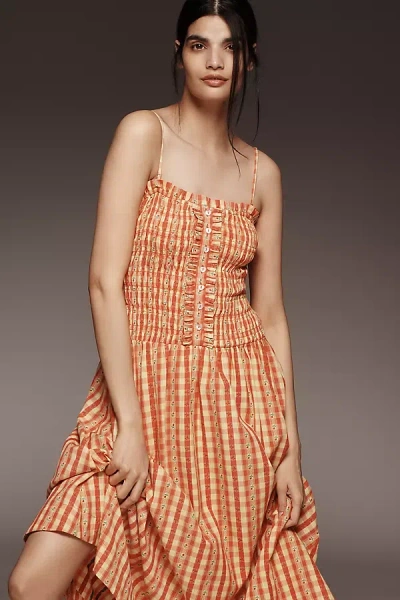 Damson Madder Grace Square-neck Midi Dress In Orange
