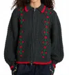 Damson Madder Grandpa Puff Sleeve Cardigan In Charcoal Cable In Black