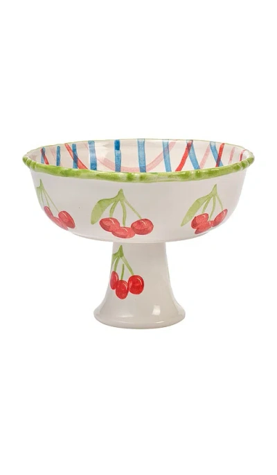 Damson Madder Hand Painted Frilly Pedestal Bowl In Pink