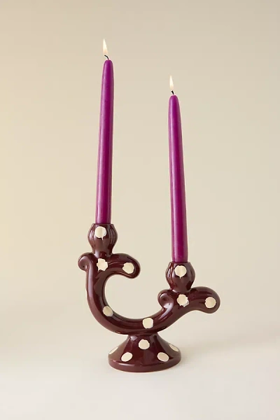 Damson Madder Handpainted Polka Dot Candelabra In Multi