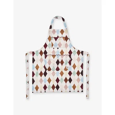 Damson Madder Harlequin-pattern Scalloped-trim Cotton Apron In Multi