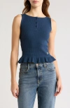 Damson Madder Hattie Waffle Weave Stretch Cotton Tank In Blue