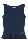 Damson Madder Hattie Waffle Weave Stretch Cotton Tank In Navy/yellow