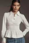 Damson Madder Hazel Shirred Long-sleeve Blouse In White
