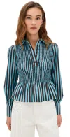 Damson Madder Hazel Shirred Shirt Blue Choc Stripe In Multi