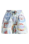 Damson Madder Pull On Shorts In Holiday Print In Blue Multi