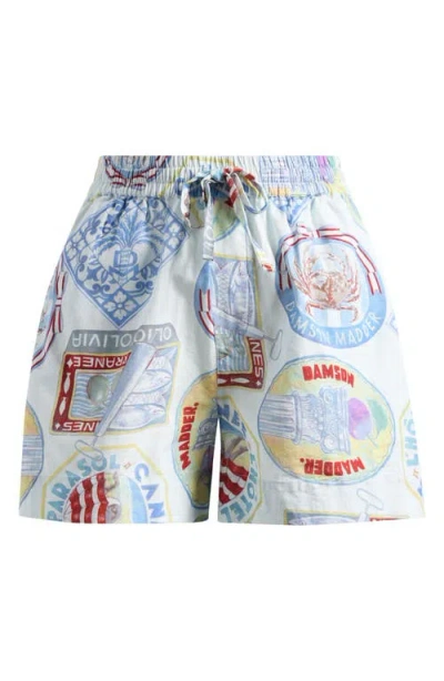 Damson Madder Holiday Print Shorts In Blue Multi