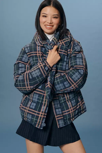 Damson Madder Hooded Pearl Hooded Puffer Coat Jacket In Blue