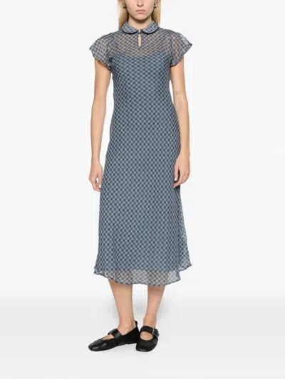 Damson Madder Hudson Midi Dress Blue Grey Gingham