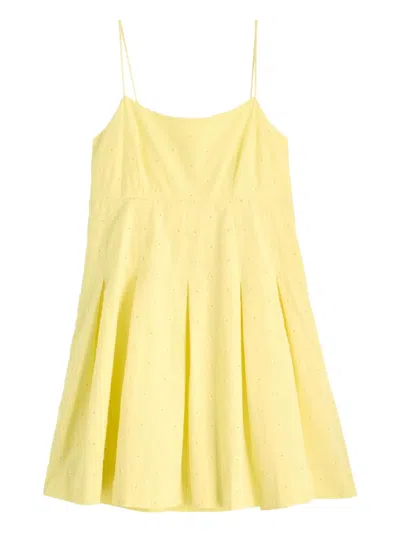 Damson Madder Iris Floral Embroidery Organic Cotton Dress In Yellow