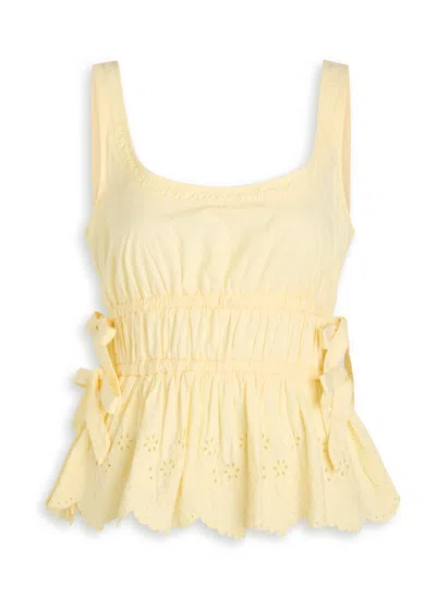 Damson Madder Jade Embroidery Cotton Top In Yellow