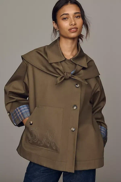Damson Madder Jerry Cotton Cropped Trench Coat Jacket In Green