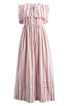 Damson Madder Josephine Stripe Organic Cotton Midi Dress In Ivory Multi