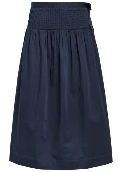 Damson Madder Josie Pleated Cotton Midi Dress In Blue