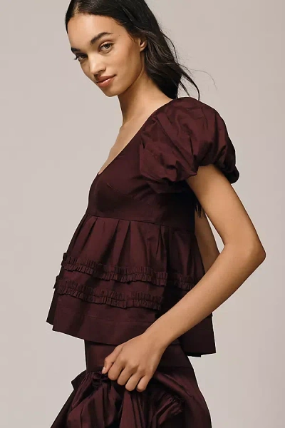 Damson Madder Joy Puff-sleeve Blouse In Burgundy