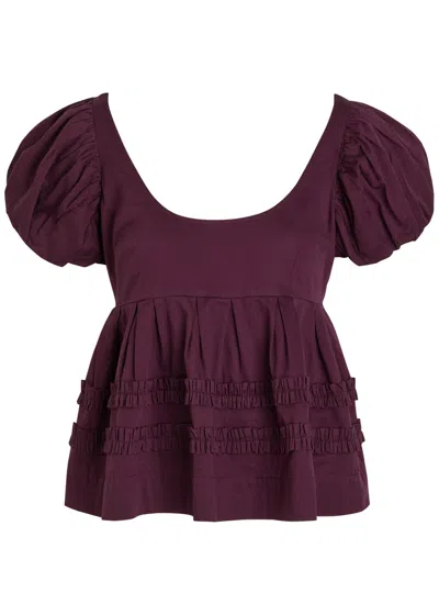 Damson Madder Joy Ruffled Cotton-poplin Blouse In Purple