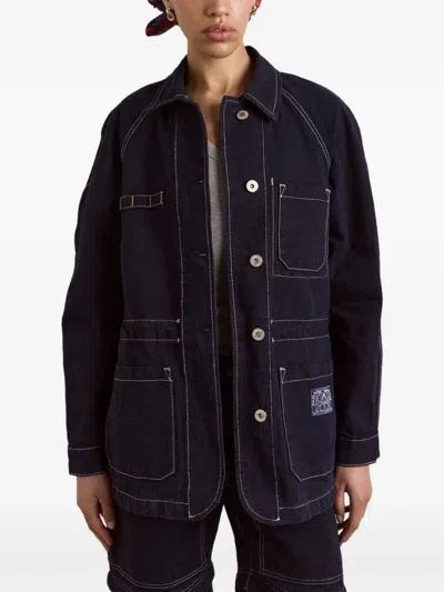 Damson Madder Julia Contrast-stitch Denim Jacket In Black