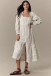 Damson Madder Junia Embroidered Long Sleeve Organic Cotton Midi Dress In White