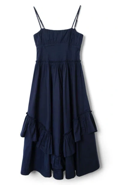 Damson Madder Juno Ruffle Midi Dress & Sheer Scarf In Blue