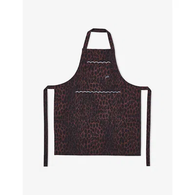 Damson Madder K Leopard Leopard-print Scalloped-trim Cotton Apron In Brown