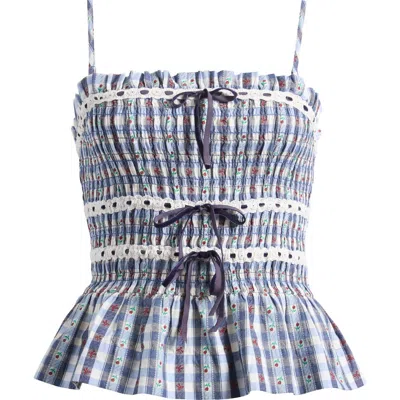 Damson Madder Katya Organic Cotton Gingham Camisole In Navy