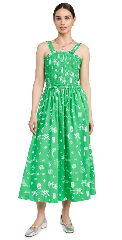 Damson Madder Keira Shirred Midi Dress Green