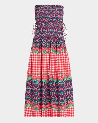 Damson Madder Kelia Cherry Pie Strapless Midi Dress In Multi