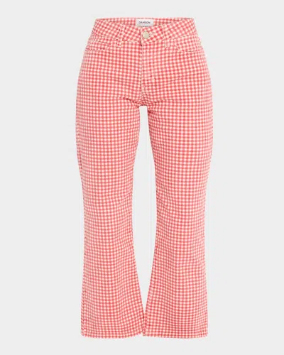Damson Madder Kenny Gingham Kick-flare Crop Jeans In Navy