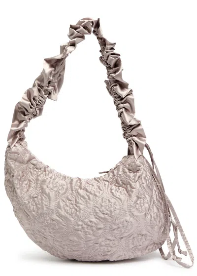 Damson Madder Kidney Ruched Satin Shoulder Bag In Silver