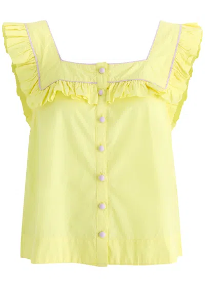 Damson Madder Kitty Ruffled Cotton Top In Yellow