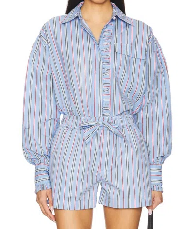 Damson Madder Kylie Button Up Shirt In Bold Blue Stripe