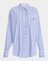 Damson Madder Kylie Striped Ruffle Button-down Shirt In Blue