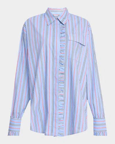 Damson Madder Kylie Striped Ruffle Button-down Shirt In Blue