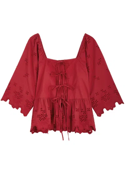 Damson Madder Lana Broderie Anglaise Cotton Blouse In Burgundy