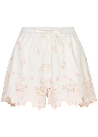 Damson Madder Lana Broderie Anglaise Cotton Shorts In White
