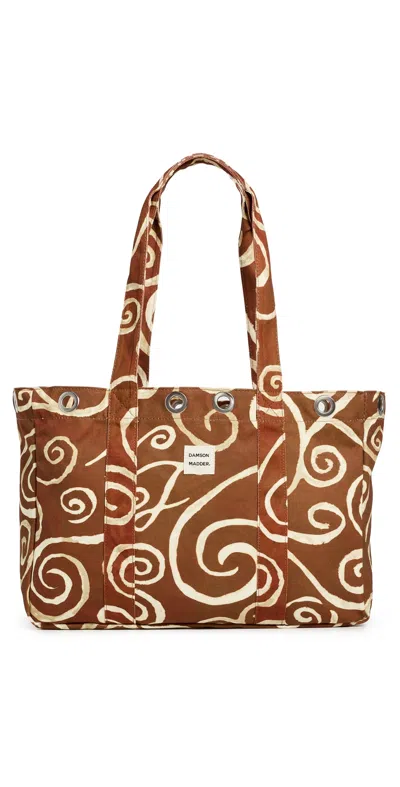Damson Madder Large Swirl Canvas Eyelet Tote Bag Brown
