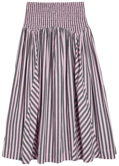 Damson Madder Layla Striped Cotton Midi Skirt In Multi