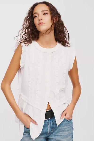 Damson Madder Leighton 100% Cotton Ruffle Blouse In White