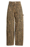 Damson Madder Dion Leopard-print Straight-leg Cargo Jeans In Brown