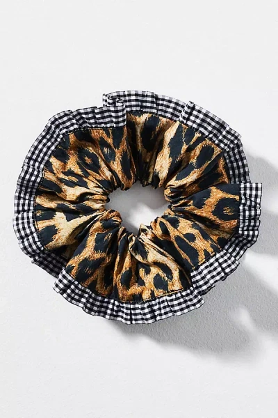 Damson Madder Leopard Gingham Frill Scrunchie In Black