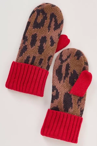Damson Madder Leopard Mittens In Brown