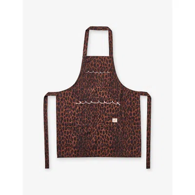 Damson Madder Leopard Print Cotton Apron In Brown