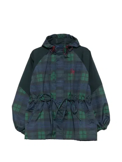 Damson Madder Liu Tartan Hooded Raincoat In Green